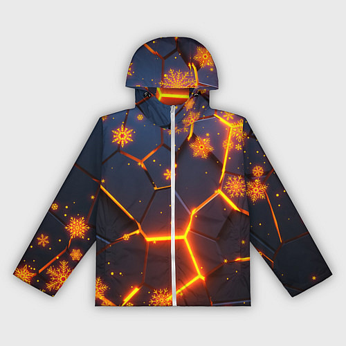 Женская ветровка НОВОГОДНИЕ ОГНЕННЫЕ 3D ПЛИТЫ FIRE NEON HEXAGON / 3D-Белый – фото 1
