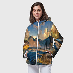 Ветровка с капюшоном женская Красивый горный пейзаж, цвет: 3D-белый — фото 2