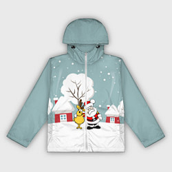 Ветровка с капюшоном женская Деревенский Новый Год Дед Мороз и Олень, цвет: 3D-белый