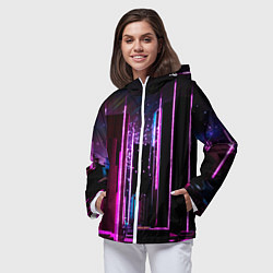 Ветровка с капюшоном женская Ночной город в киберпанке, цвет: 3D-белый — фото 2