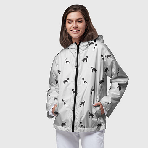 Женская ветровка Черно-белые собачки паттерн / 3D-Черный – фото 3