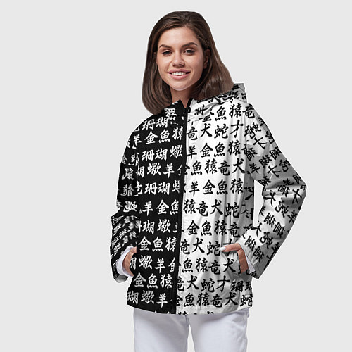 Женская ветровка ЧЁРНО БЕЛЫЕ ИЕРОГЛИФЫ / 3D-Черный – фото 3