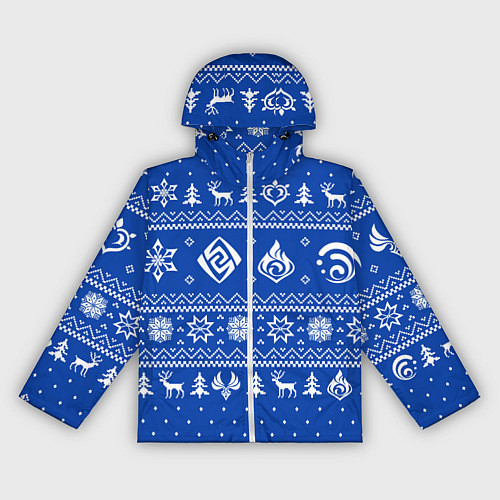 Женская ветровка НОВОГОДНИЙ СВИТЕР GENSHIN IMPACT СИНИЙ / 3D-Белый – фото 1