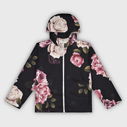 Ветровка с капюшоном женская РОЗЫ И ПИОНЫ, цвет: 3D-белый