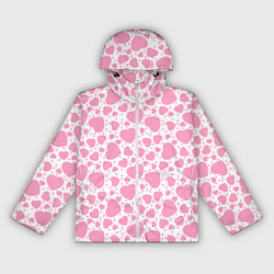 Ветровка с капюшоном женская Розовые Сердечки LOVE, цвет: 3D-белый