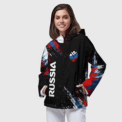 Ветровка с капюшоном женская Russia Штрихи в цвет Флага, цвет: 3D-черный — фото 2