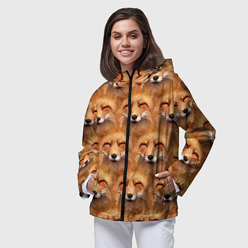 Женская ветровка Мордочки хитрой лисы паттерн / 3D-Черный – фото 3