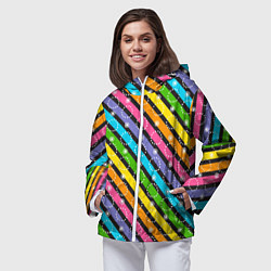 Ветровка с капюшоном женская Радужные полосы микс, цвет: 3D-белый — фото 2