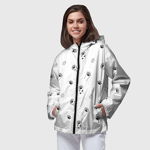 Женская ветровка Паттерн - кошачьи лапки 3D / 3D-Черный – фото 3