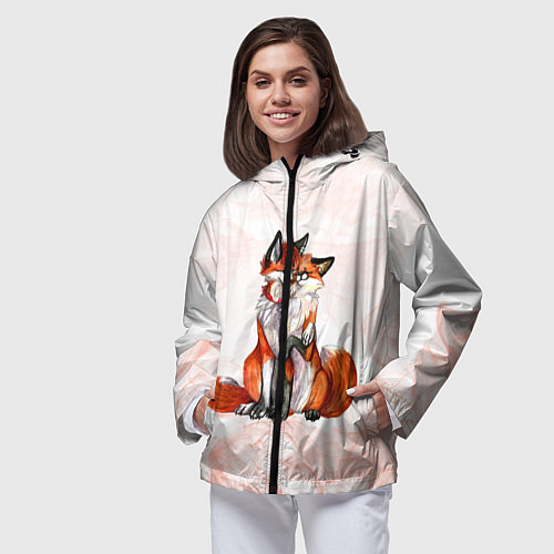 Женская ветровка Влюблённые Лисы Love / 3D-Черный – фото 3