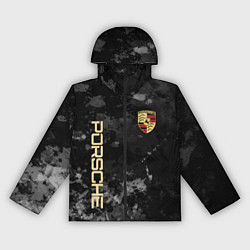 Ветровка с капюшоном женская Порше Porsche серый фон, цвет: 3D-черный