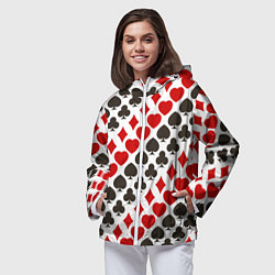 Ветровка с капюшоном женская Карточные Масти Card Suits, цвет: 3D-белый — фото 2