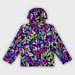 Ветровка с капюшоном женская Витражные бабочки, цвет: 3D-черный