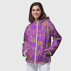 Ветровка с капюшоном женская Космос, лиловое звёздное небо, цвет: 3D-белый — фото 2