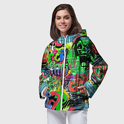 Ветровка с капюшоном женская Граффити с черепами, цвет: 3D-белый — фото 2