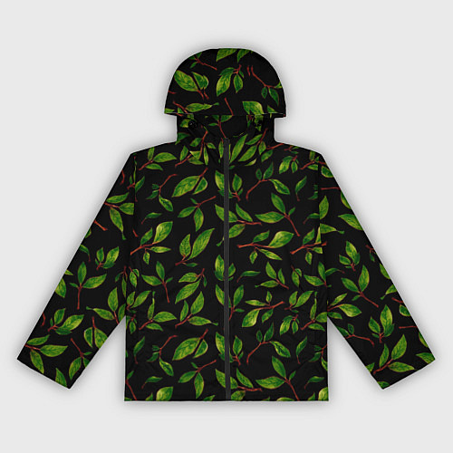 Женская ветровка Яркие зеленые листья на черном фоне / 3D-Черный – фото 1