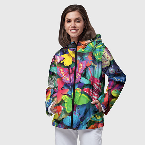 Женская ветровка Стая бабочек Pattern / 3D-Черный – фото 3