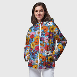 Ветровка с капюшоном женская Ромашки-лютики, цвет: 3D-белый — фото 2
