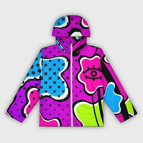 Женская ветровка Яркий абстрактный узор в стиле 90х, неоновые цвета / 3D-Белый – фото 1