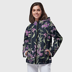 Ветровка с капюшоном женская Цветы Фиолетовые, цвет: 3D-черный — фото 2