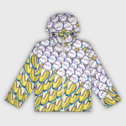 Ветровка с капюшоном женская Котики и бананы Паттерн Лето, цвет: 3D-белый