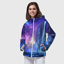 Ветровка с капюшоном женская Фантастический пейзаж Водопад Неон, цвет: 3D-белый — фото 2