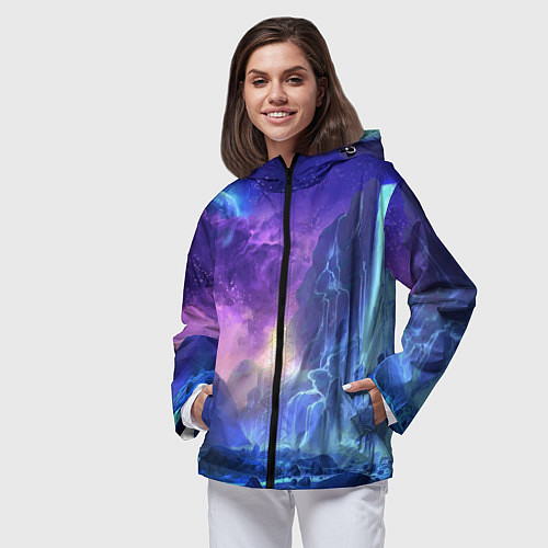 Женская ветровка Фантастический пейзаж Водопад Неон / 3D-Черный – фото 3