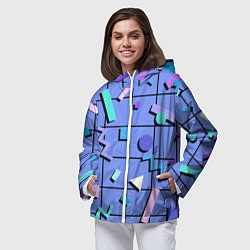 Ветровка с капюшоном женская ГЕОМЕТРИЧЕСКИЕ АБСТРАКТНЫЕ ФИГУРЫ, цвет: 3D-белый — фото 2