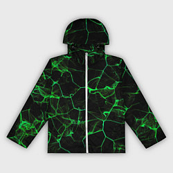 Ветровка с капюшоном женская Абстракция - Черно-зеленый фон - дым, цвет: 3D-белый