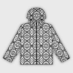 Ветровка с капюшоном женская Черно-белый абстрактный узор ромбы, цвет: 3D-черный