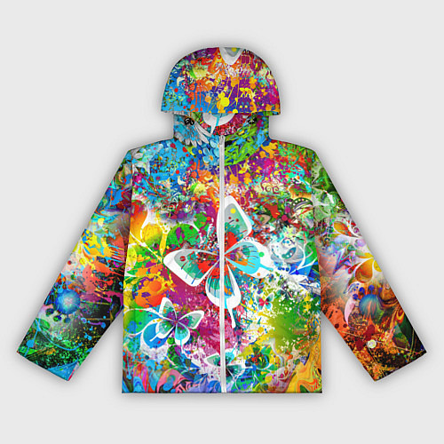 Женская ветровка Яркое безумие Бабочки, кляксы, граффити / 3D-Белый – фото 1