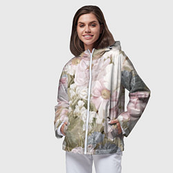Ветровка с капюшоном женская Цветы Английский Садовый Узор, цвет: 3D-белый — фото 2