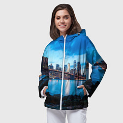 Ветровка с капюшоном женская Закат в мегаполисе, цвет: 3D-белый — фото 2