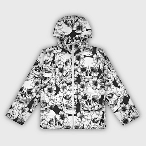 Женская ветровка Чёрно белые черепа и маки / 3D-Белый – фото 1