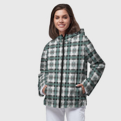 Ветровка с капюшоном женская Серо-зеленый клетчатый узор шотландка, цвет: 3D-черный — фото 2