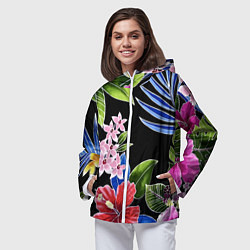 Ветровка с капюшоном женская Floral vanguard composition Летняя ночь Fashion tr, цвет: 3D-белый — фото 2