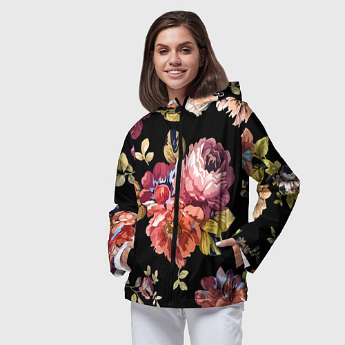 Женская ветровка Розы в летней ночи Fashion trend / 3D-Черный – фото 3