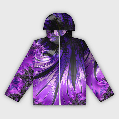 Женская ветровка Неоновый фрактал черный с фиолетовым Абстракция / 3D-Белый – фото 1