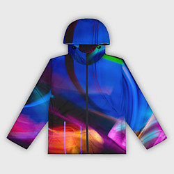 Ветровка с капюшоном женская Неоновые линии и силуэты - Синий, цвет: 3D-черный