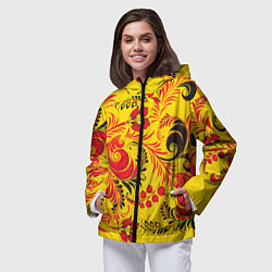 Ветровка с капюшоном женская Хохломская Роспись Цветы, цвет: 3D-черный — фото 2