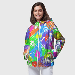 Ветровка с капюшоном женская Яркий геометрический принт на белом фоне, цвет: 3D-белый — фото 2