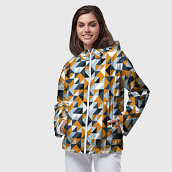 Ветровка с капюшоном женская Полигональный геометрический узор, цвет: 3D-белый — фото 2