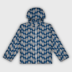 Ветровка с капюшоном женская Синие, бежевые ромбы, цвет: 3D-белый