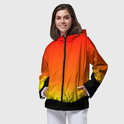 Ветровка с капюшоном женская Закат и травы, цвет: 3D-черный — фото 2