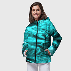 Ветровка с капюшоном женская Неоновый бирюзовый мраморный узор, цвет: 3D-черный — фото 2