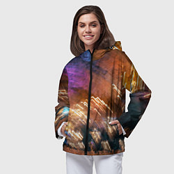 Ветровка с капюшоном женская Неоновые огни и краска во тьме - Оранжевый, цвет: 3D-черный — фото 2