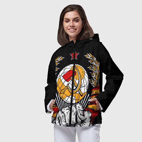 Женская ветровка Герб СССР на черном фоне / 3D-Черный – фото 3