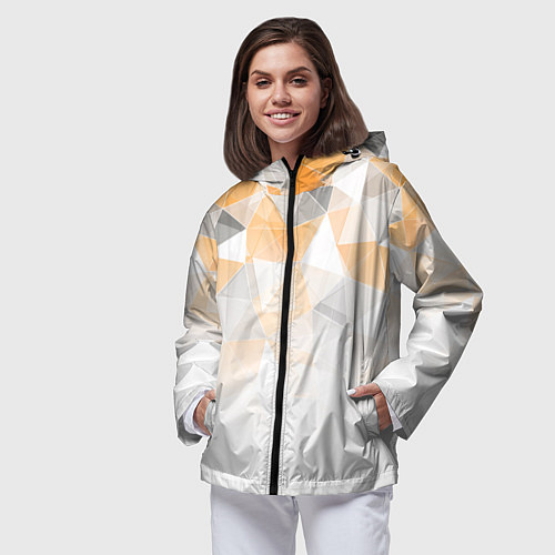 Женская ветровка Однотонный белый и желто-серый геометрический / 3D-Черный – фото 3