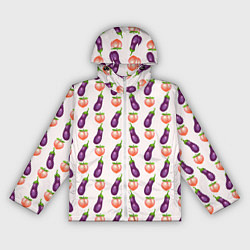 Ветровка с капюшоном женская Баклажаны и персики паттерн, цвет: 3D-белый