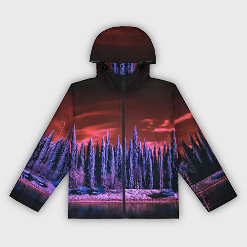 Женская ветровка Абстрактный фиолетовый лес и тёмная река / 3D-Черный – фото 1